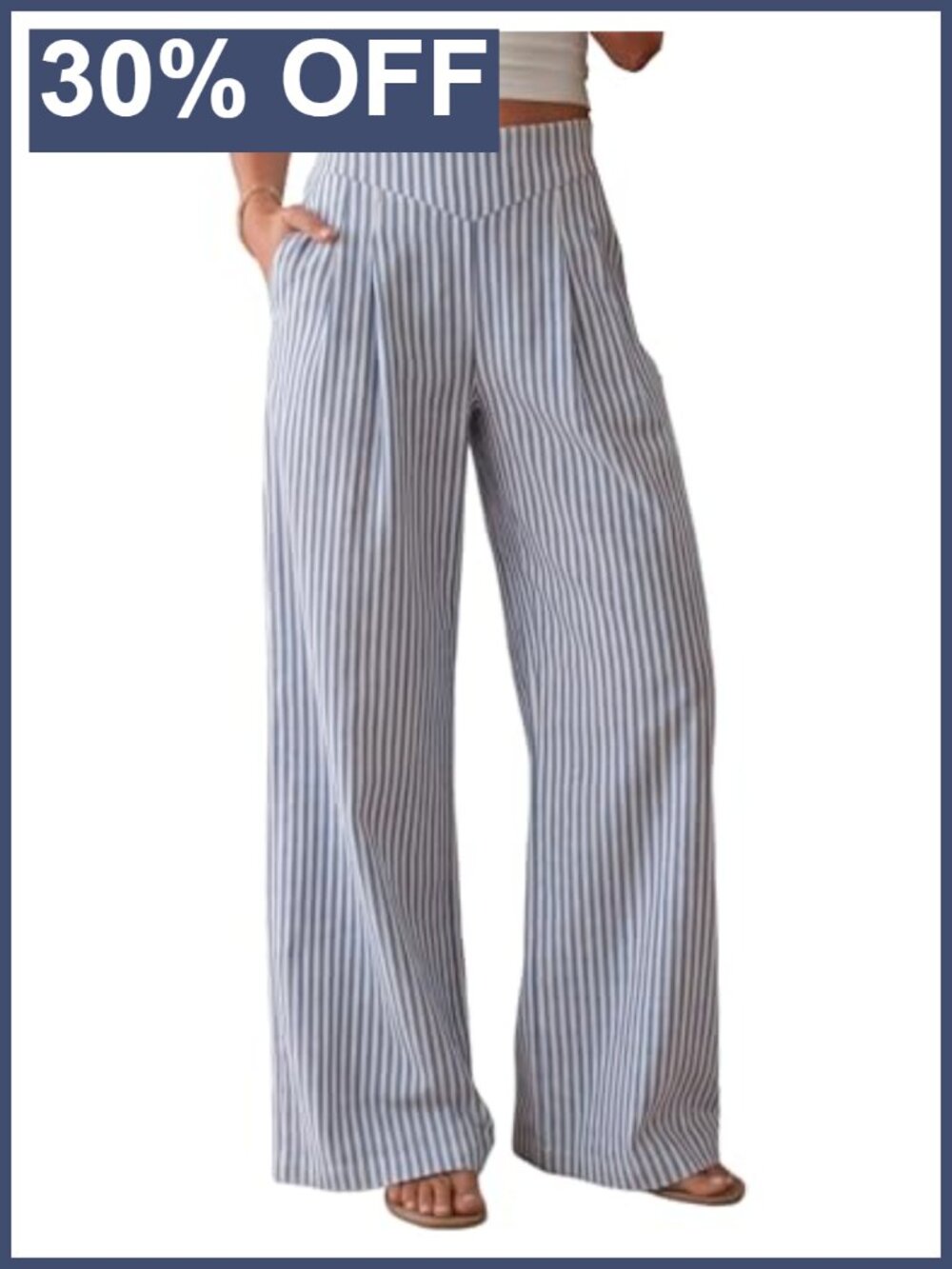 Wide Leg Linen Pants High Rise Pull On Palazzo Lounge Travel Pants